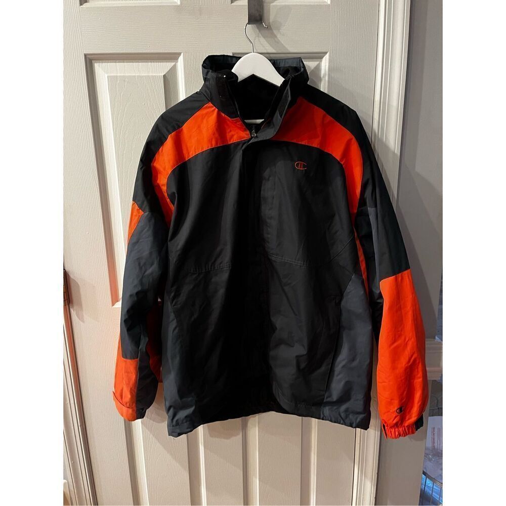 Champion Black & Orange Zip Out Liner Parka Jacket sz XL EUC